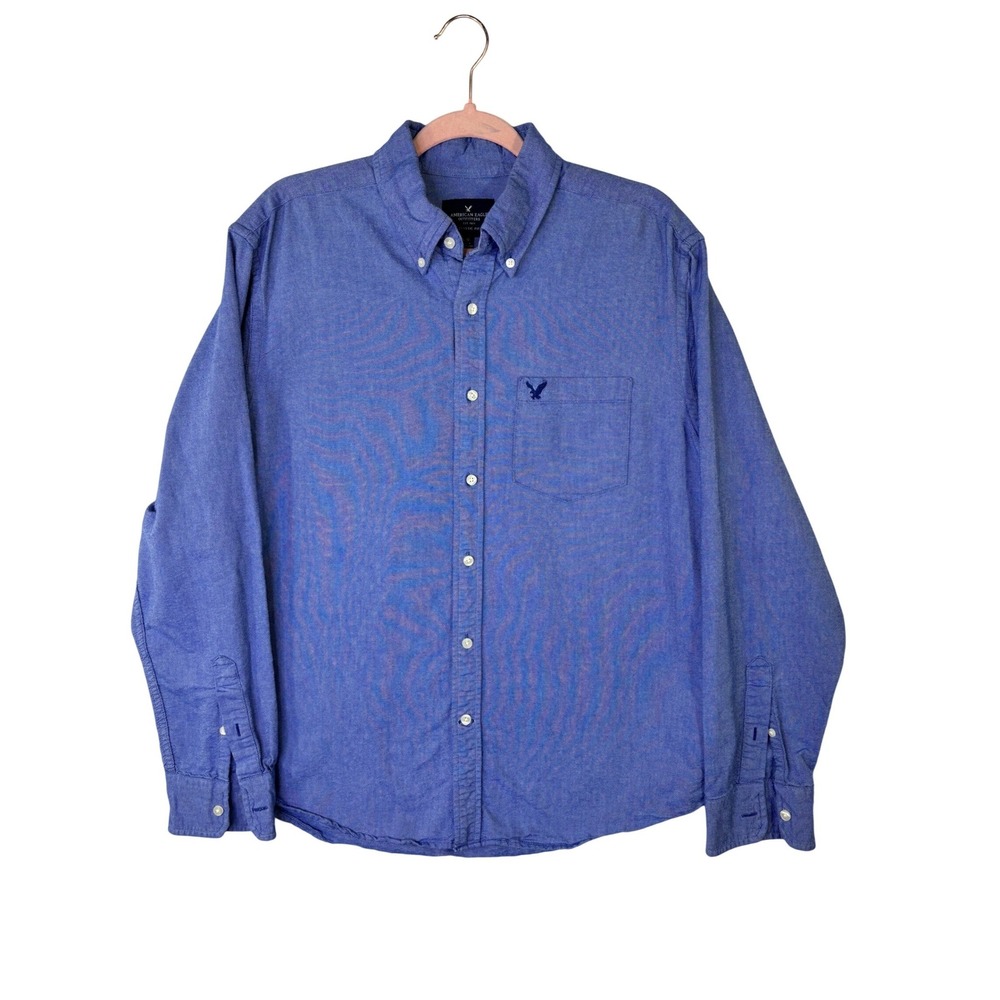 American Eagle Outfitters Mens Blue Classic Fit Chambray Button Down Shirt L